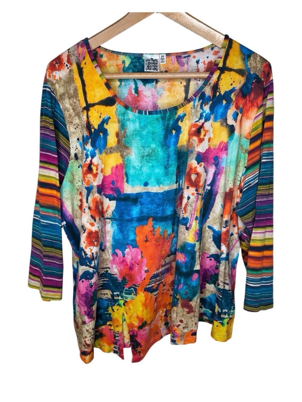 Parsley and Sage Asymmetrical Hem Tunic Top Size 3X Colorful Artsy Stretchy